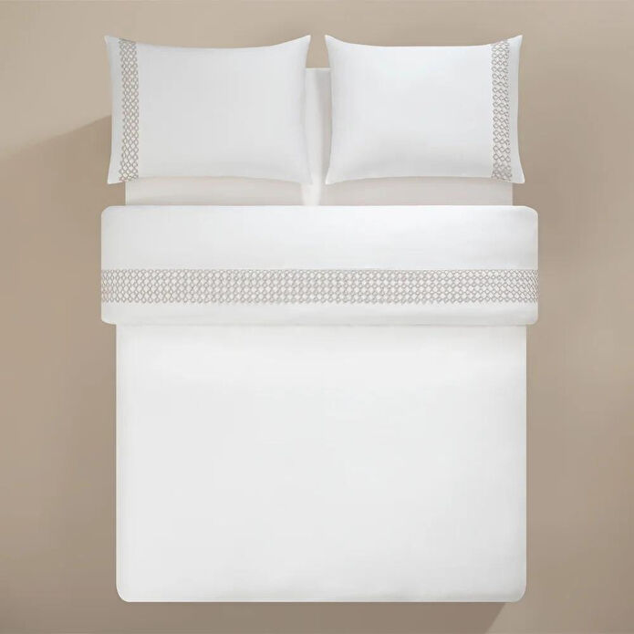 Penelope %100 Pamuk Saten Kumaş Nevresim Seti 200x220 Cm Beyaz Taş - Manuela Serisi