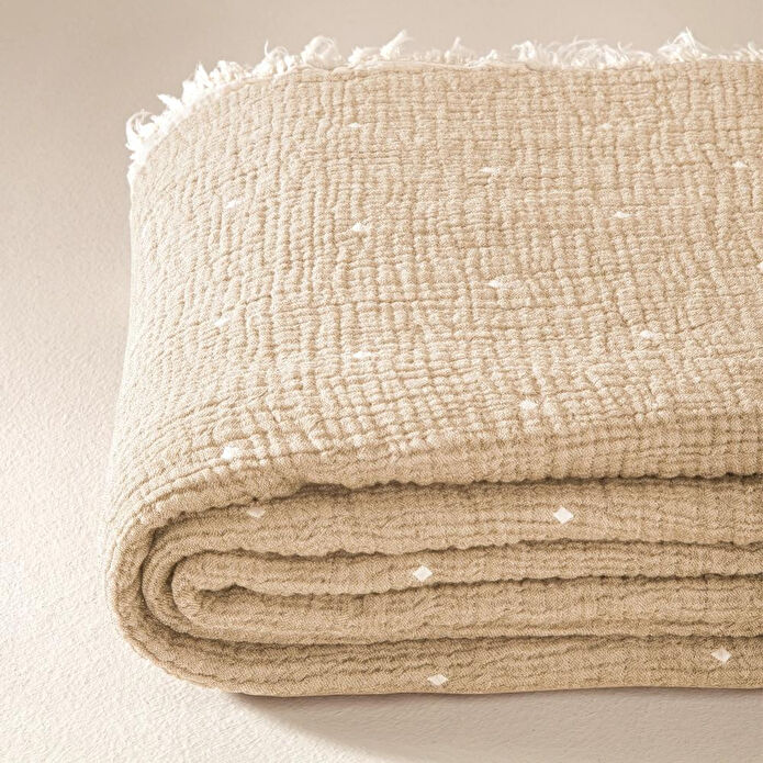 Penelope %100 Pamuk Müslin Yatak Örtüsü 160x240 Cm Bej - Glen Serisi