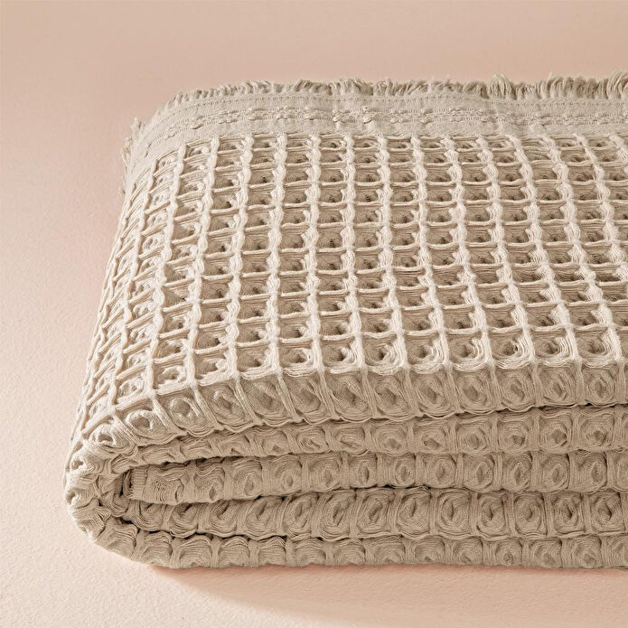 Penelope %100 Pamuk Dokuma Yatak Örtüsü 240x250 Cm Taş - Belinda Serisi