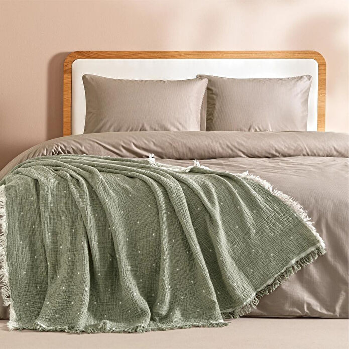 Penelope %100 Pamuk Müslin Yatak Örtüsü 160x240 Cm Yeşil - Glen Serisi