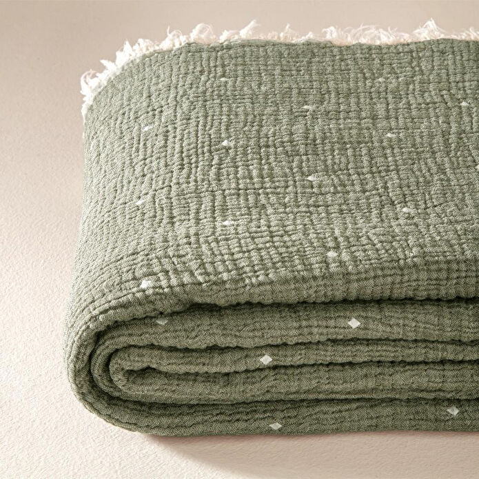 Penelope %100 Pamuk Müslin Yatak Örtüsü 160x240 Cm Yeşil - Glen Serisi