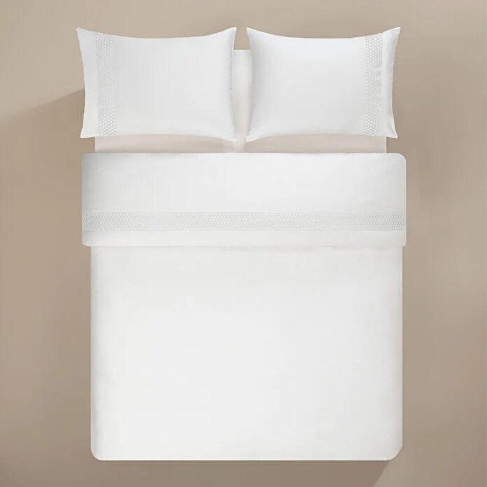 Penelope %100 Pamuk Saten Kumaş Nevresim Seti 260x240 Cm Beyaz - Regina Serisi