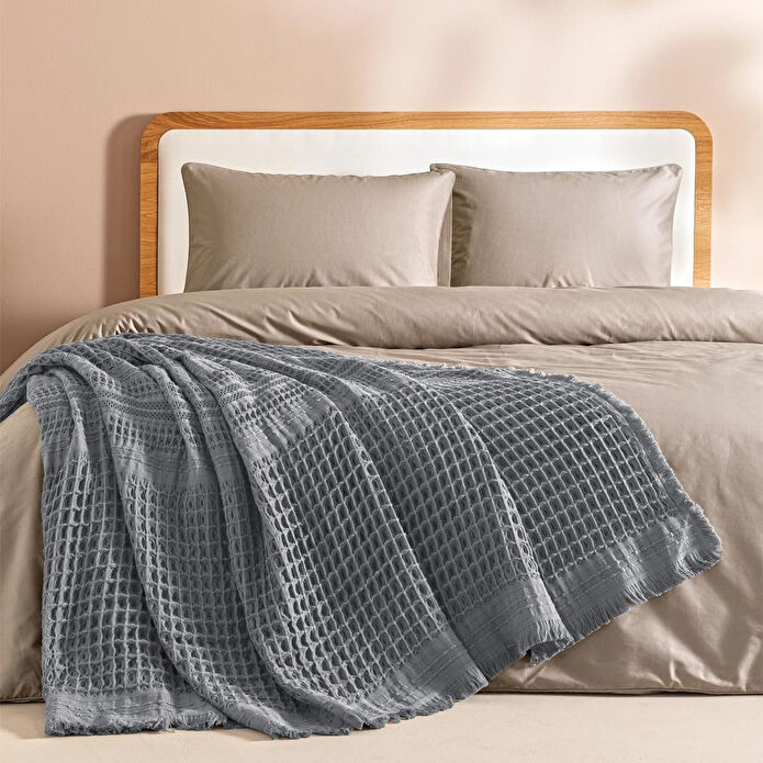 Penelope %100 Pamuk Dokuma Yatak Örtüsü 240x250 Cm Antrasit - Belinda Serisi