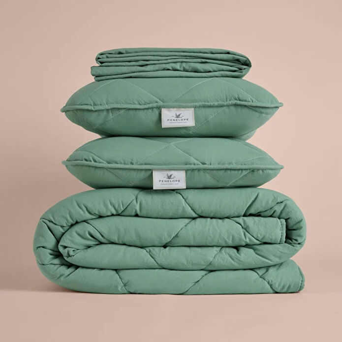 Penelope Microfiber Kumaş Çift Kişilik Yeşil Yastık Yorgan Seti - Colors In Comfort