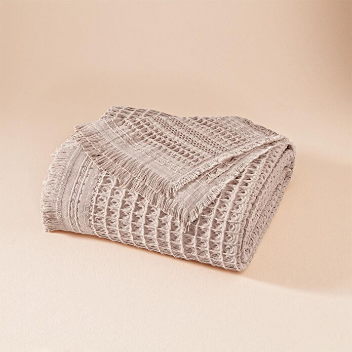 Penelope %100 Pamuk Dokuma Yatak Örtüsü 240x250 Cm Pudra - Belinda Serisi