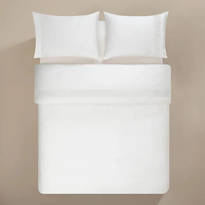 Penelope %100 Pamuk Saten Kumaş Nevresim Seti 240x220 Cm Beyaz - Regina Serisi