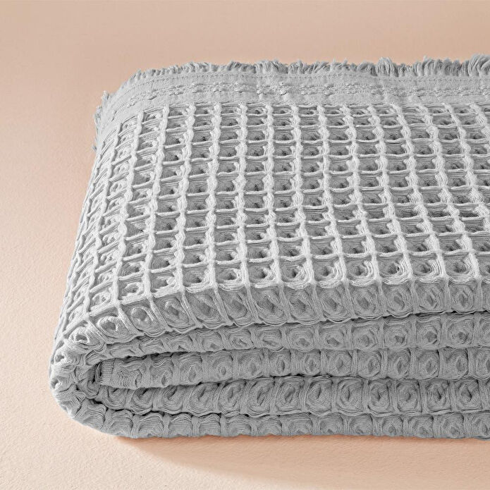 Penelope %100 Pamuk Dokuma Yatak Örtüsü 240x250 Cm Gri - Belinda Serisi