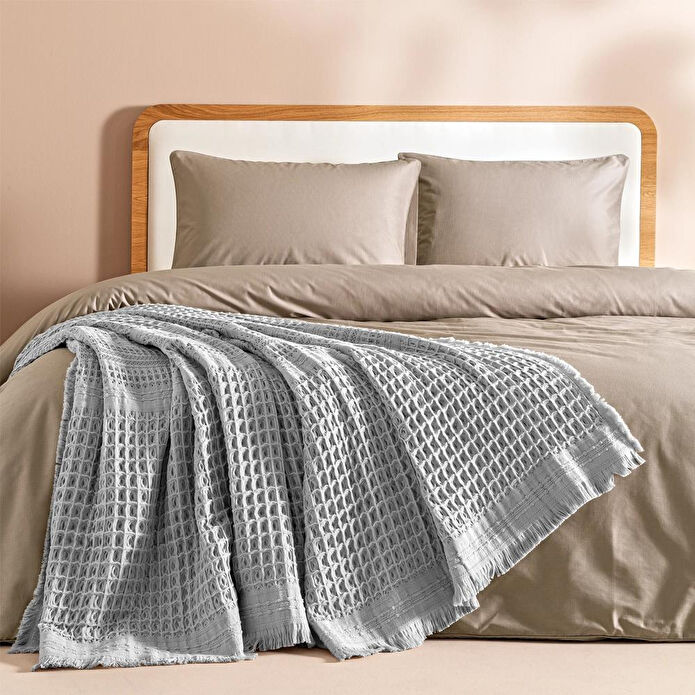 Penelope %100 Pamuk Dokuma Yatak Örtüsü 240x250 Cm Gri - Belinda Serisi