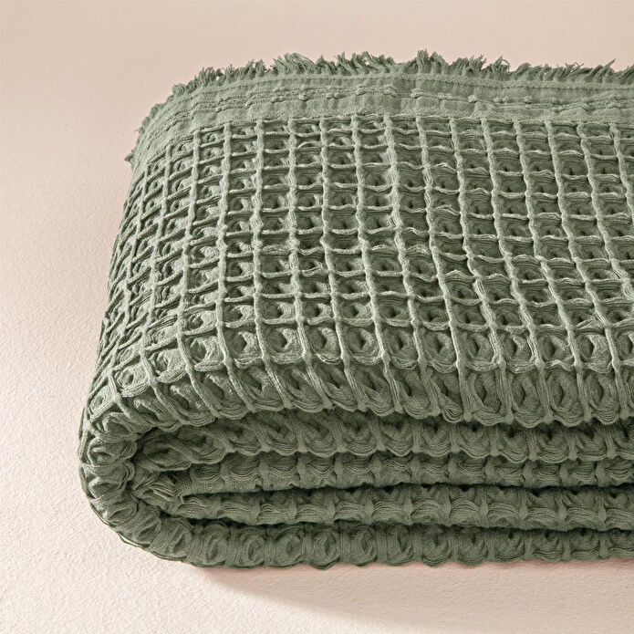 Penelope %100 Pamuk Dokuma Yatak Örtüsü 240x250 Cm Yeşil - Belinda Serisi