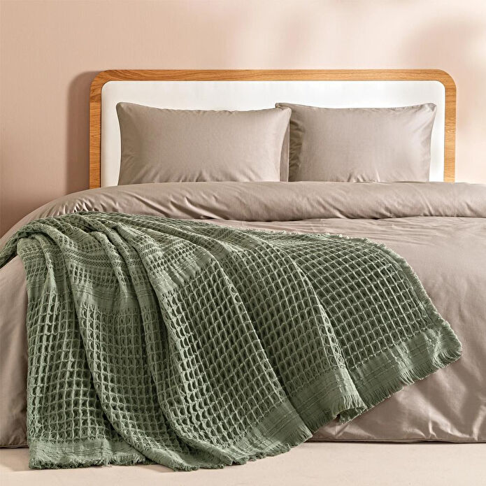 Penelope %100 Pamuk Dokuma Yatak Örtüsü 240x250 Cm Yeşil - Belinda Serisi