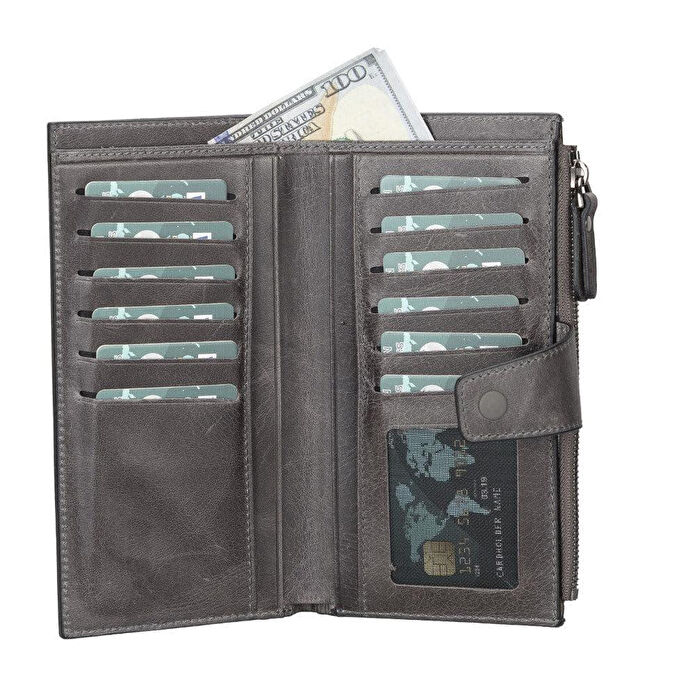 Bloominbag Lozan Ash Mist Gerçek Deri Cüzdan & Telefon Çantası