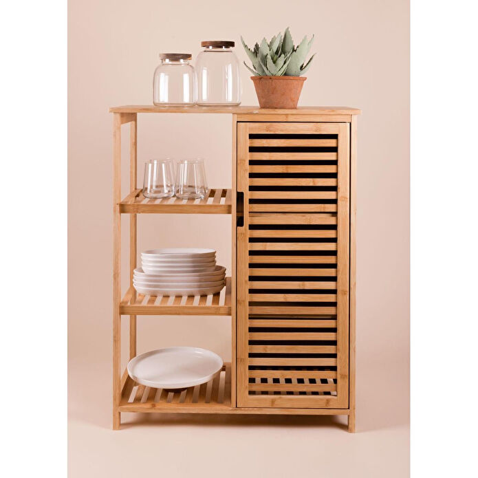 The Mia Bambu 4 Katlı Kapaklı Düzenleyici Dolap Raf 87x66x33 Cm