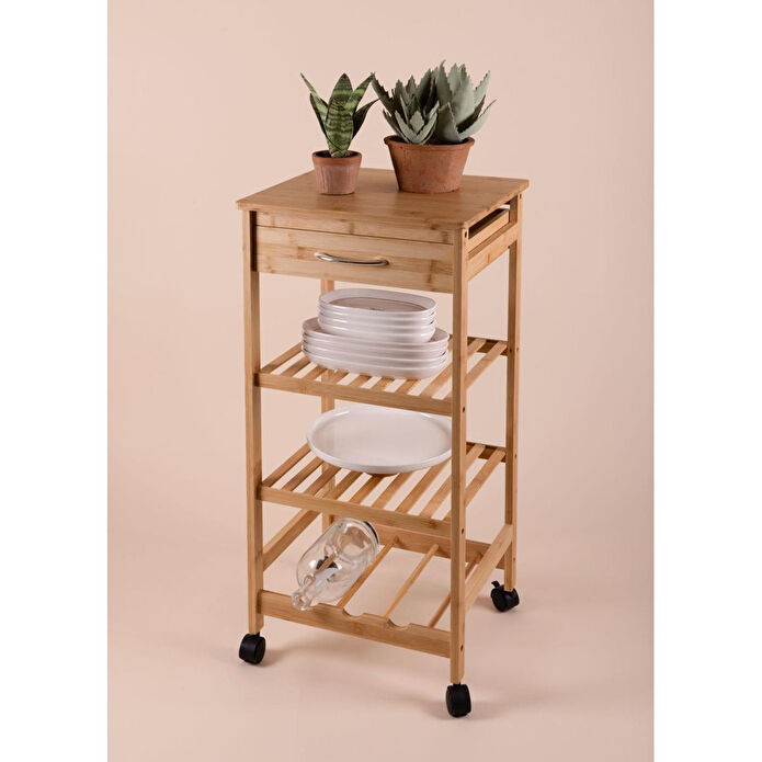 The Mia Bambu Tekerlekli 4 Katlı Düzenleyici Dolap Raf 83x40x37 Cm