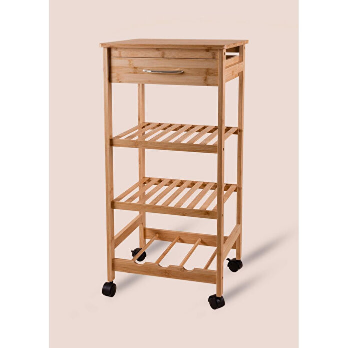 The Mia Bambu Tekerlekli 4 Katlı Düzenleyici Dolap Raf 83x40x37 Cm