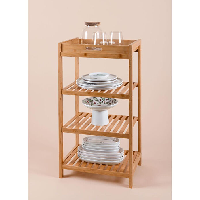 The Mia Bambu 4 Katlı Tepsili Düzenleyici Dolap Raf 75x40x30 Cm