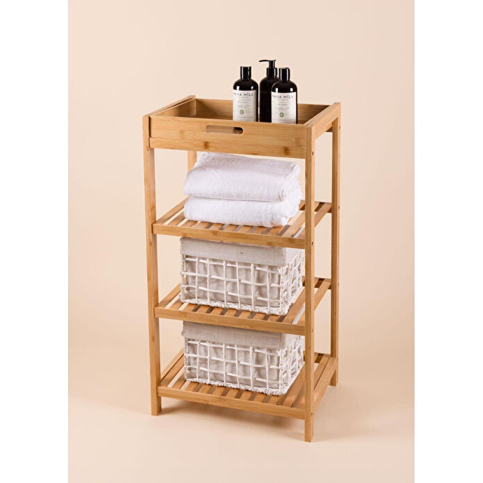 The Mia Bambu 4 Katlı Tepsili Düzenleyici Dolap Raf 75x40x30 Cm