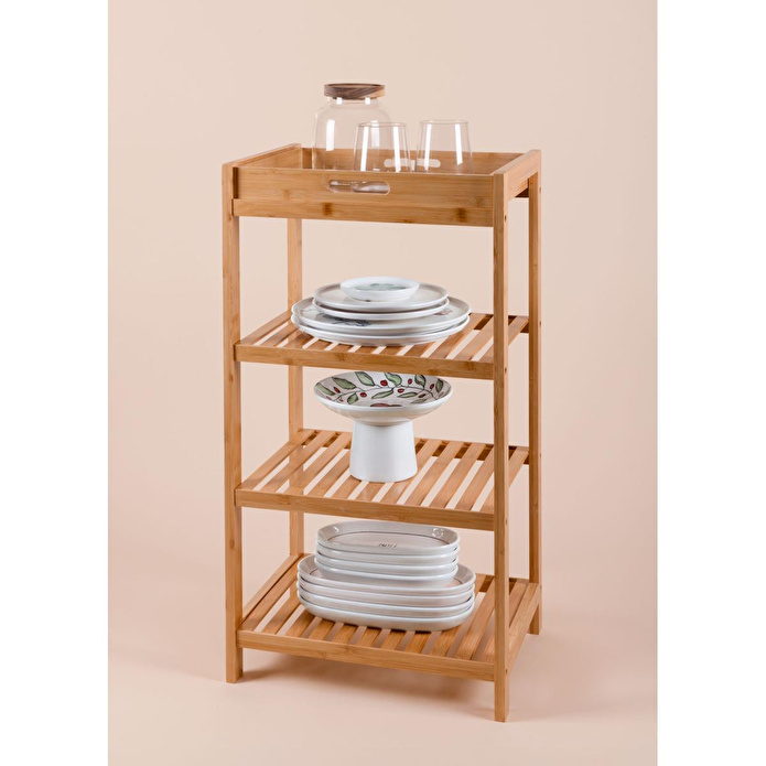 The Mia Bambu 4 Katlı Tepsili Düzenleyici Dolap Raf 75x40x30 Cm