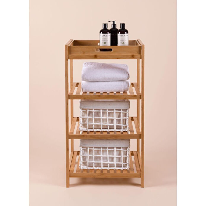 The Mia Bambu 4 Katlı Tepsili Düzenleyici Dolap Raf 75x40x30 Cm