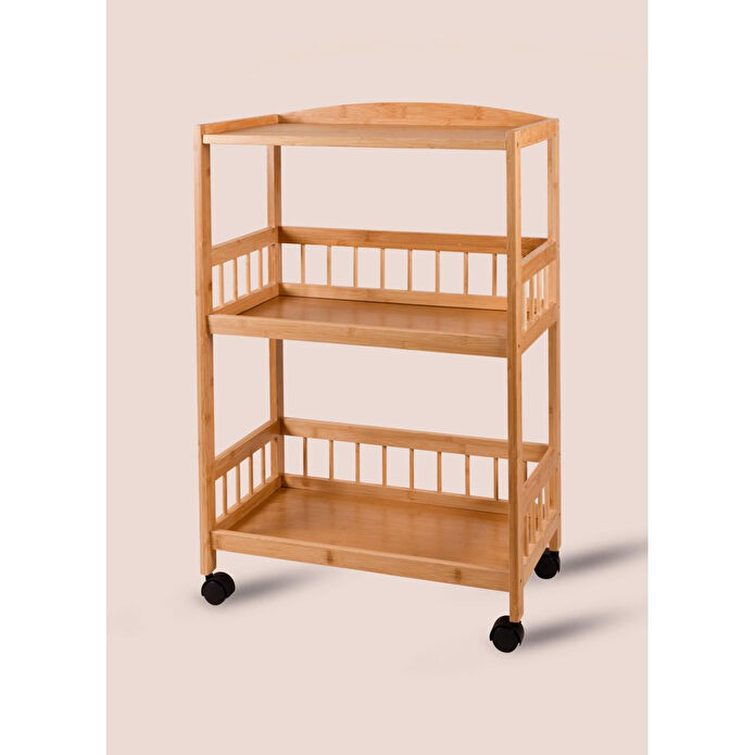 The Mia Bambu Tekerlekli 3 Katlı Düzenleyici Dolap Raf 80x53x30 Cm
