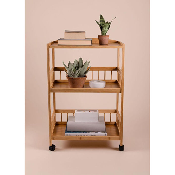 The Mia Bambu Tekerlekli 3 Katlı Düzenleyici Dolap Raf 80x53x30 Cm
