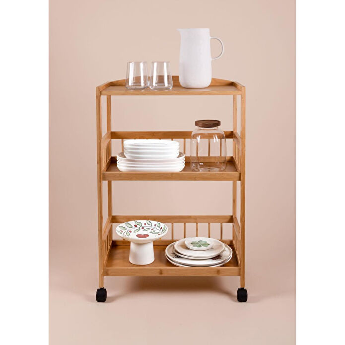 The Mia Bambu Tekerlekli 3 Katlı Düzenleyici Dolap Raf 80x53x30 Cm