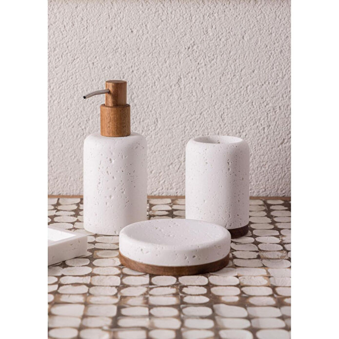 The Mia Travertine Banyo Seti Beyaz 3 Parça