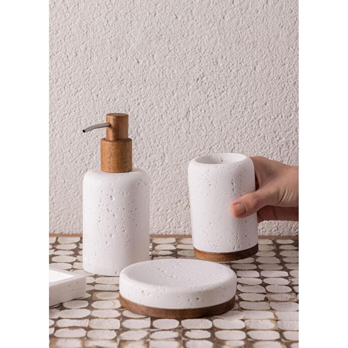 The Mia Travertine Banyo Seti Beyaz 3 Parça