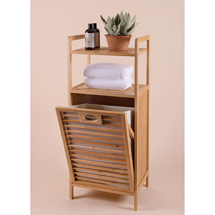 The Mia Bambu 2 Raflı Banyo Düzenleyici Dolap Ve Çamaşır Sepeti 95x40x30 Cm