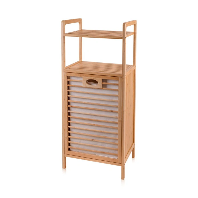 The Mia Bambu 2 Raflı Banyo Düzenleyici Dolap Ve Çamaşır Sepeti 95x40x30 Cm