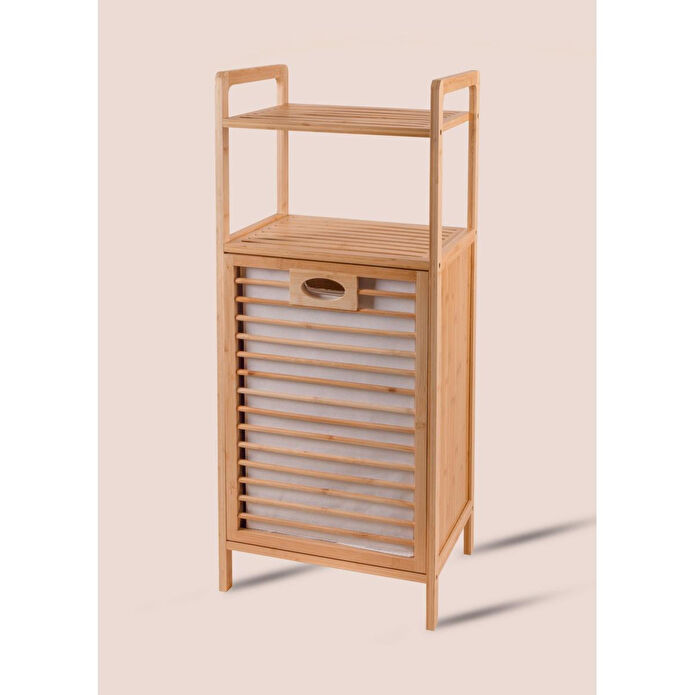 The Mia Bambu 2 Raflı Banyo Düzenleyici Dolap Ve Çamaşır Sepeti 95x40x30 Cm