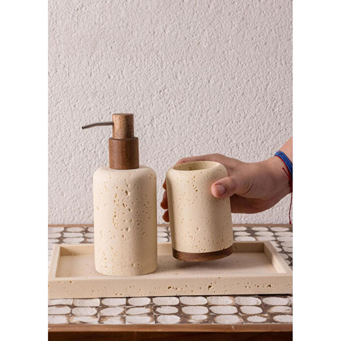 The Mia Travertine Banyo Seti Bej 3 Parça