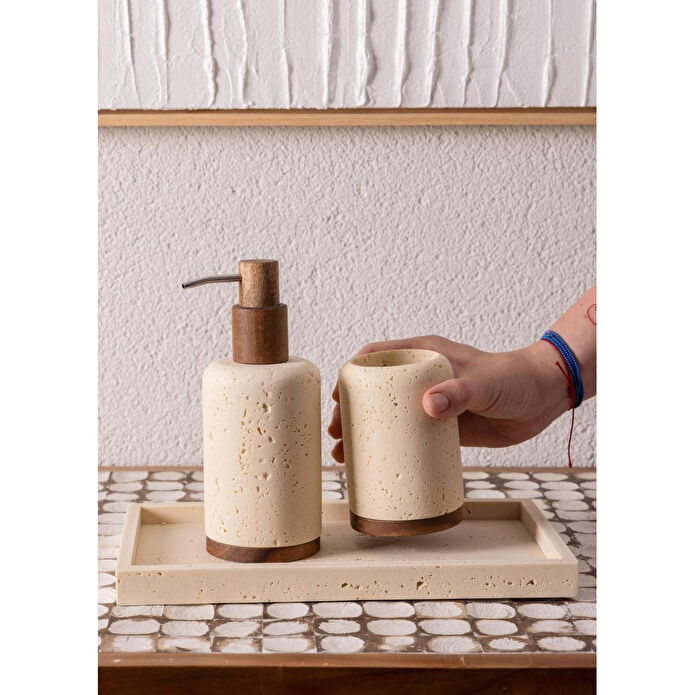 The Mia Travertine Banyo Tepsisi Bej 28x16x3 Cm