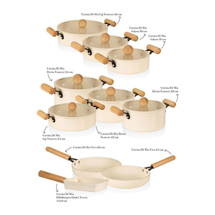 The Mia Cucina Di Mia İndüksiyon Tabanlı Seramik Tencere Seti 17 Parça