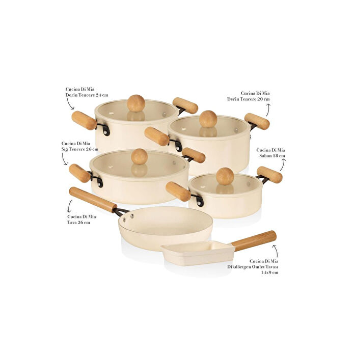 The Mia Cucina Di Mia İndüksiyon Tabanlı Seramik Tencere Tava Seti 10 Parça