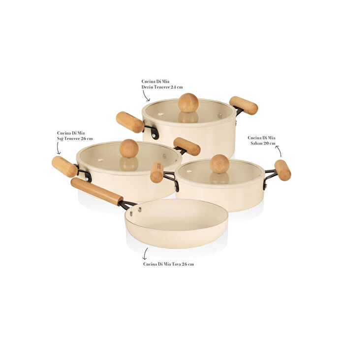 The Mia Cucina Di Mia İndüksiyon Tabanlı Seramik Tencere Tava Seti 7 Parça