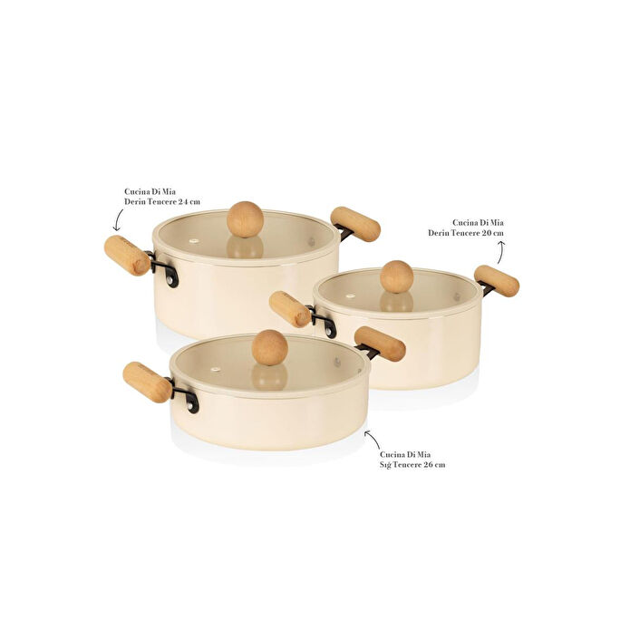 The Mia Cucina Di Mia İndüksiyon Tabanlı Seramik Tencere Seti 6 Parça