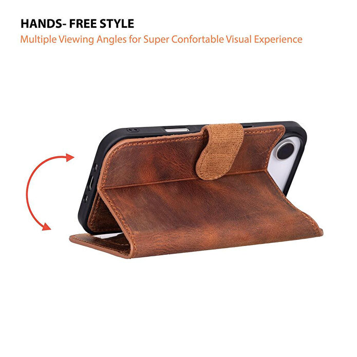 Bloominbag Bloomcase Magic Wallet Mahogany Saddle Hakiki Deri Iphone 17 Air(6.5