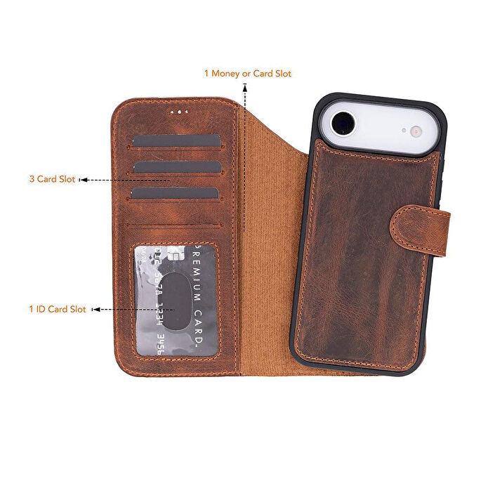 Bloominbag Bloomcase Magic Wallet Mahogany Saddle Hakiki Deri Iphone 17 Air(6.5