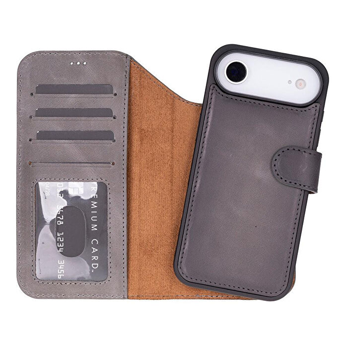 Bloominbag Bloomcase Magic Wallet Ash Mist Gray Hakiki Deri Iphone 17 Air(6.5