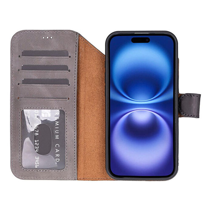 Bloominbag Bloomcase Magic Wallet Ash Mist Gray Hakiki Deri Iphone 17 Air(6.5