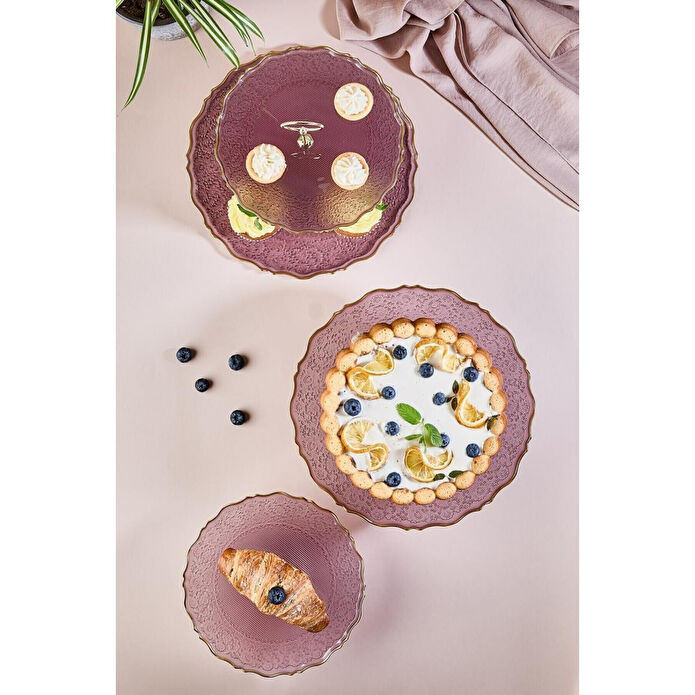 Lora Bianca Goblen Mürdüm Renk 5 Parça Pasta/tatlı Sunum Ve Servis Seti Mürdüm