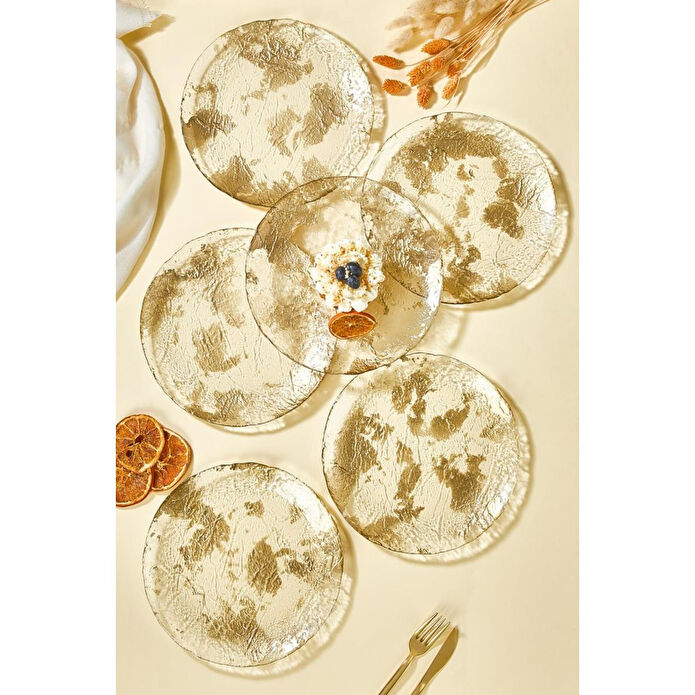 Lora Bianca Marmo Altın 6 Parça Pasta/kek/tatlı Tabağı Seti Altın