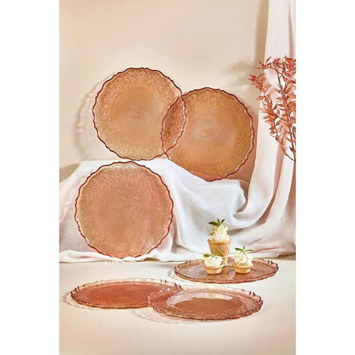 Lora Bianca Goblen 6 Parça Pasta Servis Tabağı Seti - Bakır