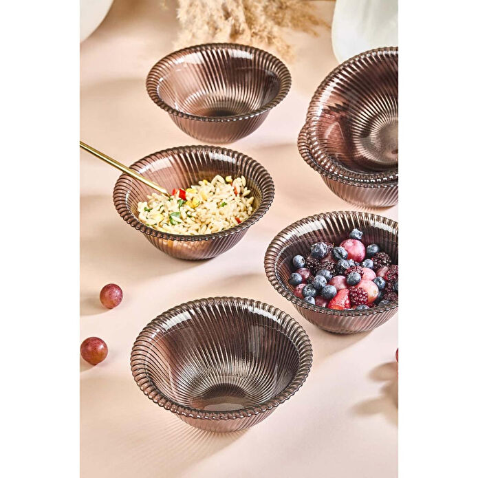 Lora Bianca Jest 6 Parça Cam Salata/çorba/çerez Cam Kasesi Seti Kahverengi