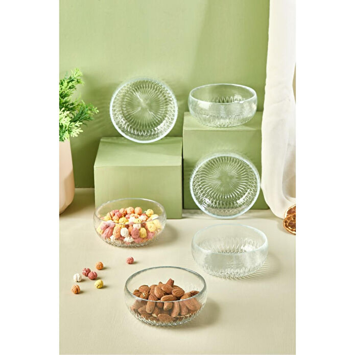 Lora Bianca Olivya 6 Parça Cam Çerez - Sos - Lokum Mini Sunum Kasesi - 11 Cm Beyaz