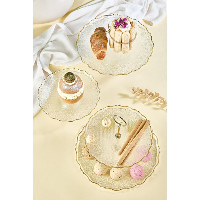 Lora Bianca Goblen Şeffaf 5 Parça Pasta/tatlı Sunum Ve Servis Seti Şeffaf