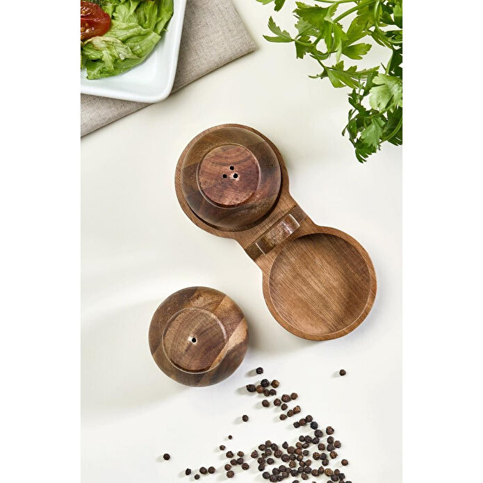 Lora Bianca Akasya Ahşap Tuzluk & Biberlik Seti Kahverengi