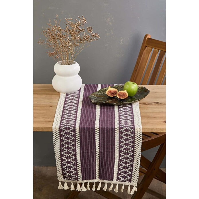 Lora Bianca Rustique Mor Pamuk Masa Örtüsü Runner 35x145 Cm Mor