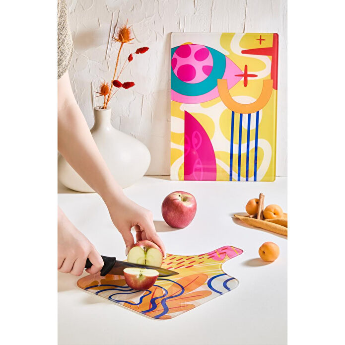 Lora Bianca Meloni 2'li Cam Kesme Tahtası Seti - 25x35 - Isıya Dayanıklı Kırılmaz Kesme Tahtası Beyaz