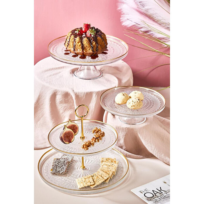Lora Bianca Serenity 5 Parça Pasta/kek/tatlı Sunum Takımı Ve Servis Standı Seti Şeffaf